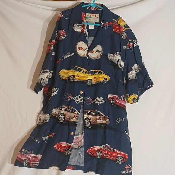 #14 Vintage corvette hawaiian shirt made by paradise found honolulu hawaii